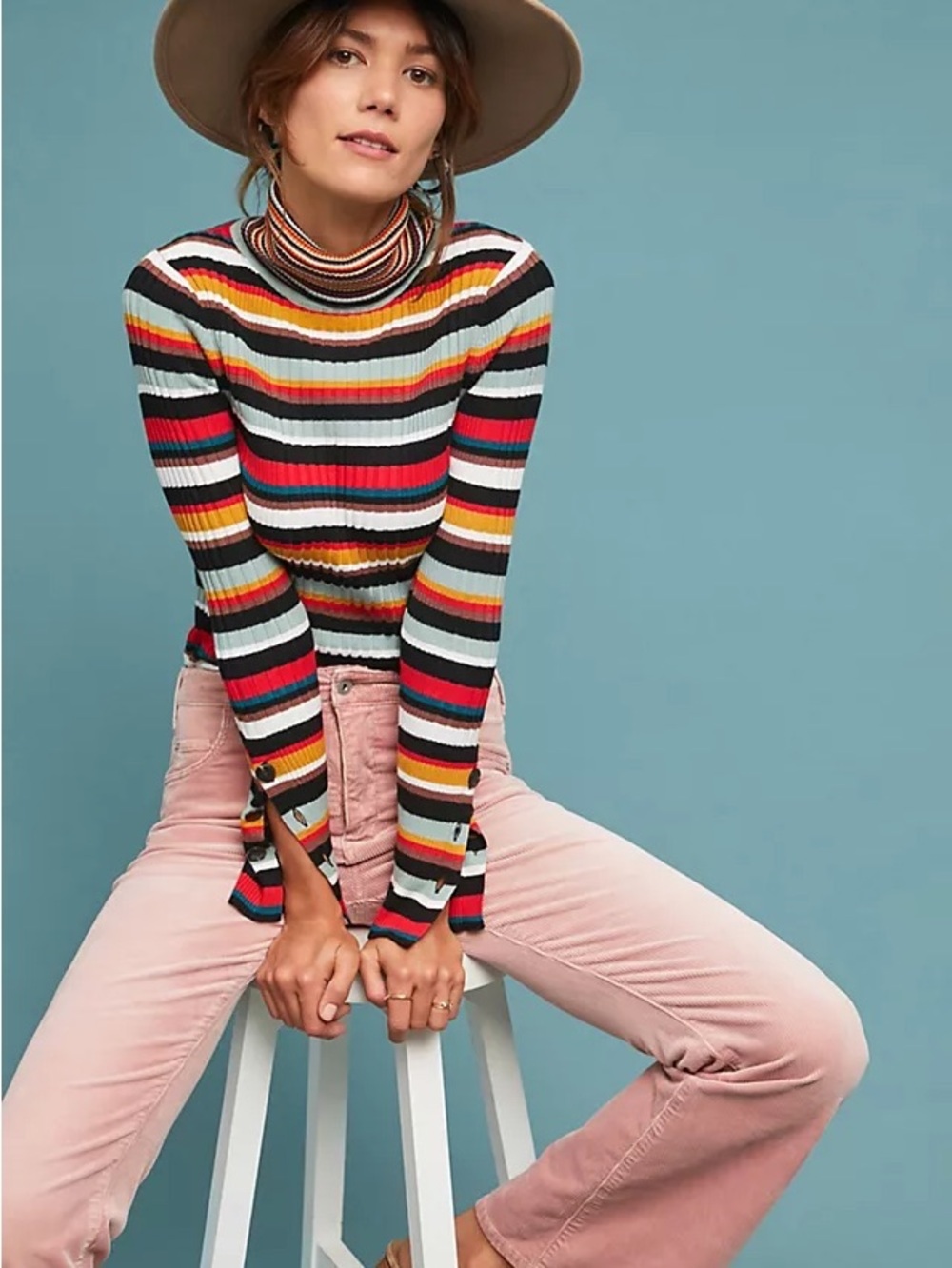 Anthropologie Moth Striped Ribbed Turtleneck Sweater in Multicolor Sise XS